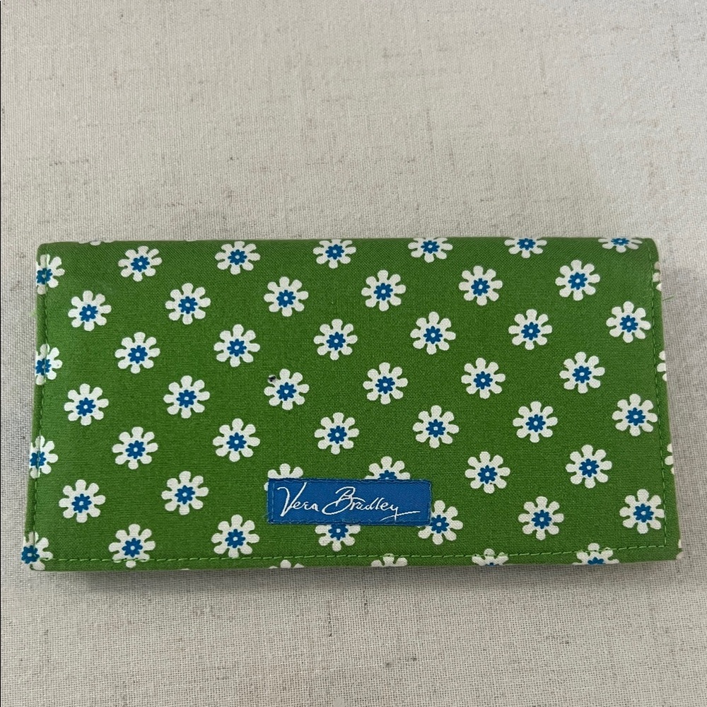 Vera Bradley Green Daisy Print Checkbook Wallet with Blue Logo